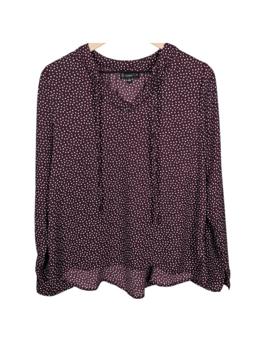 Bobeau Plum Polka Dot Peasant Blouse Tie Neck Boho Top Size XS